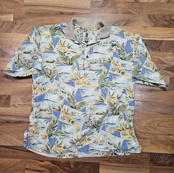 Tori Richard Honolulu Mens Polo Shirt Blue 2003 Tropical Floral Graphic Large - Picture 1 of 9
